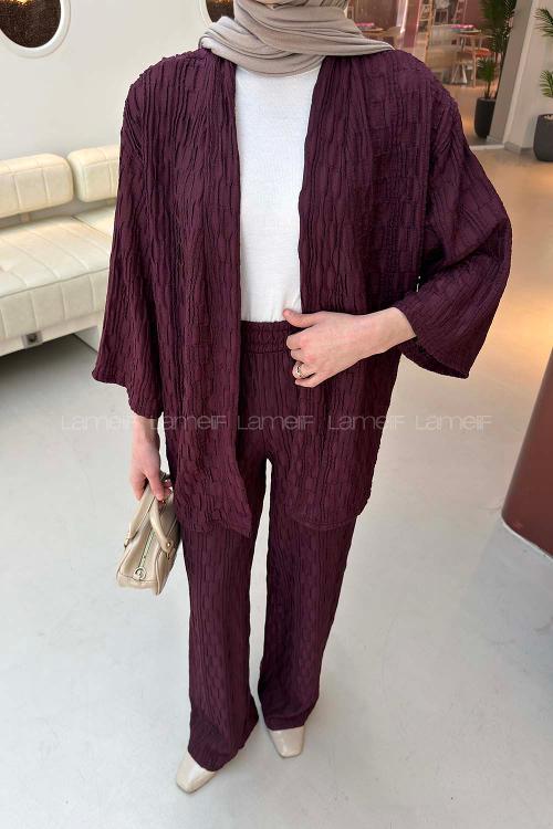 Lamelif Raşel Kimono Takım Mürdüm