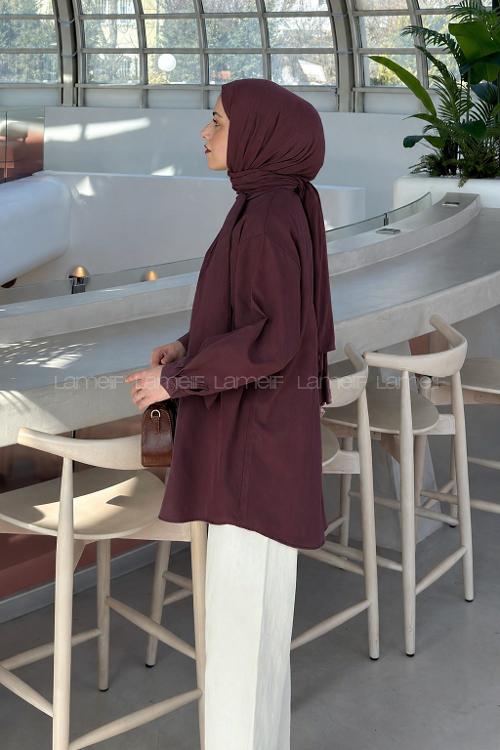 Lamelif Fular Detaylı Gömlek Mürdüm