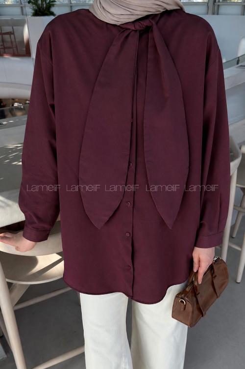 Lamelif Fular Detaylı Gömlek Mürdüm