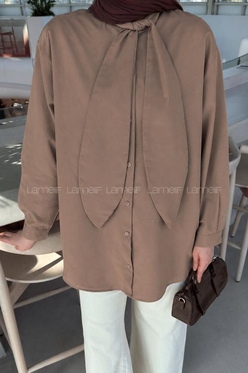 Lamelif Fular Detaylı Gömlek Soft Kahve