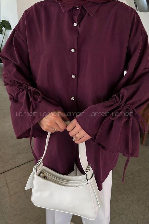 Lamelif Kol Tünel İp Detaylı Gömlek Mürdüm