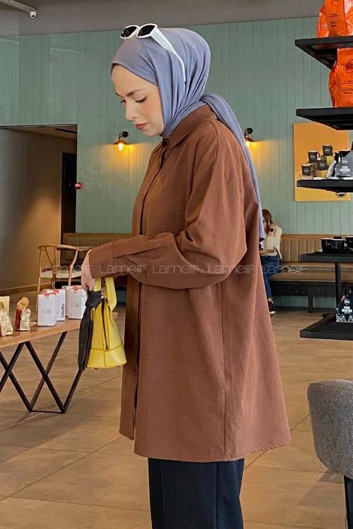Lamelif Oversize Gömlek Acı Kahve