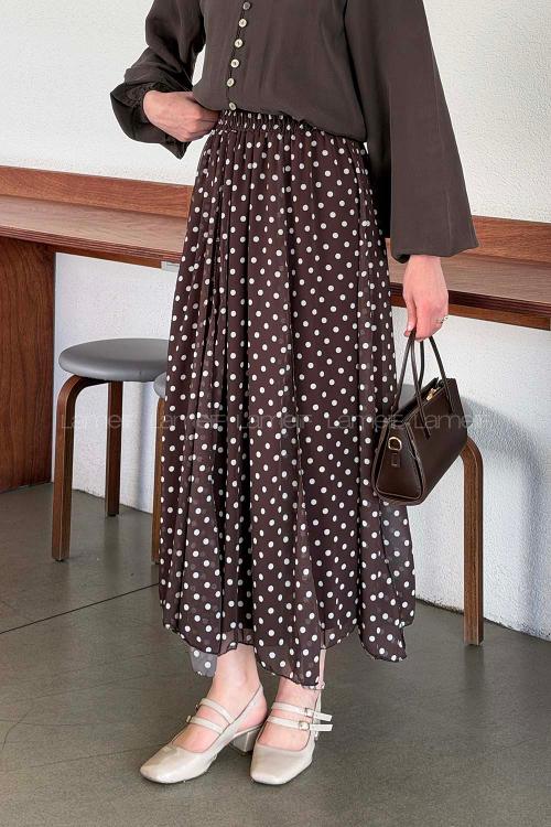 Bitter Brown Cotton Unprinted Pleated Skirt