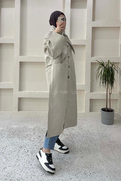Lamelif Şal Yaka Trençkot Taş Rengi