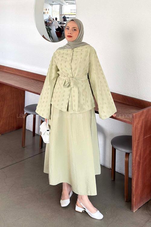 Lamelif Jakarlı Püskül Detaylı İkili Takım Mint Yeşili