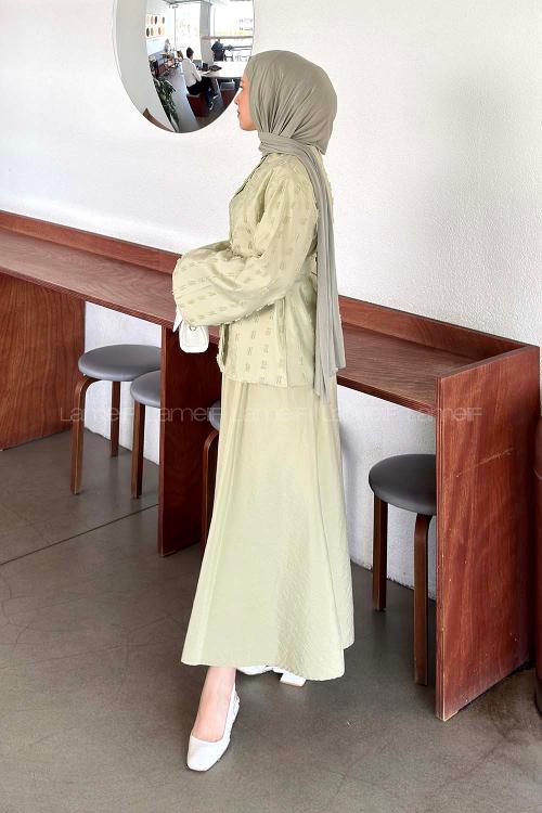 Lamelif Jakarlı Püskül Detaylı İkili Takım Mint Yeşili
