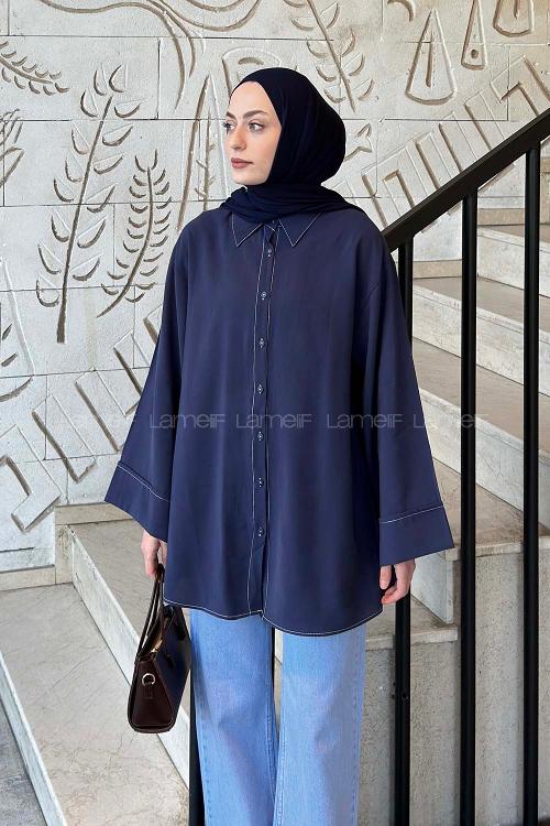 Navy Blue Shirt Collar Long Arm Cupra Shirt