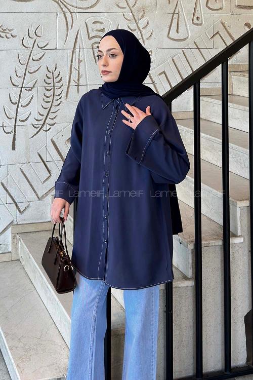 Navy Blue Shirt Collar Long Arm Cupra Shirt