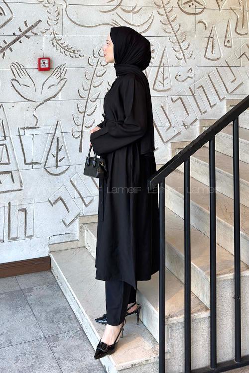 Lamelif Bağlama Detaylı Tunik-Pantolon Takım Siyah
