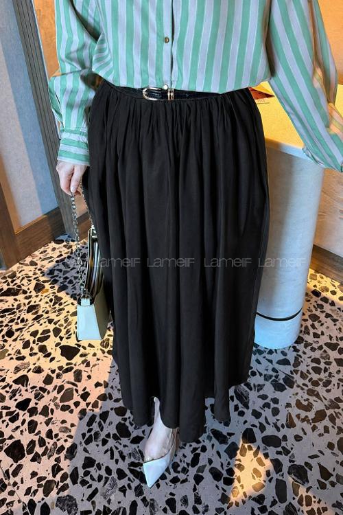 Black Viscose Fabric Polyester Flared Skirt Skirt