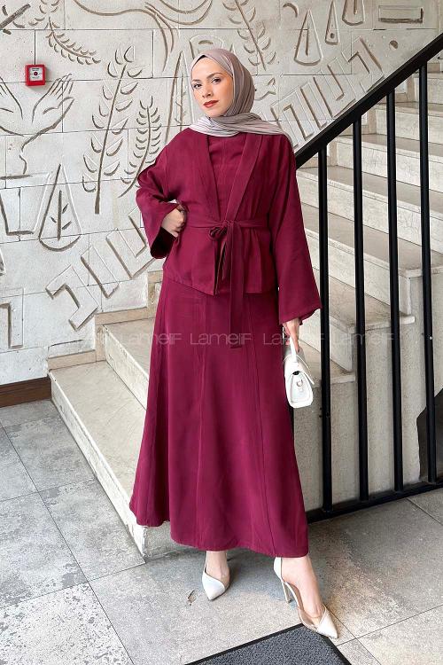 Lamelif Ceketli Jile Takım Mürdüm
