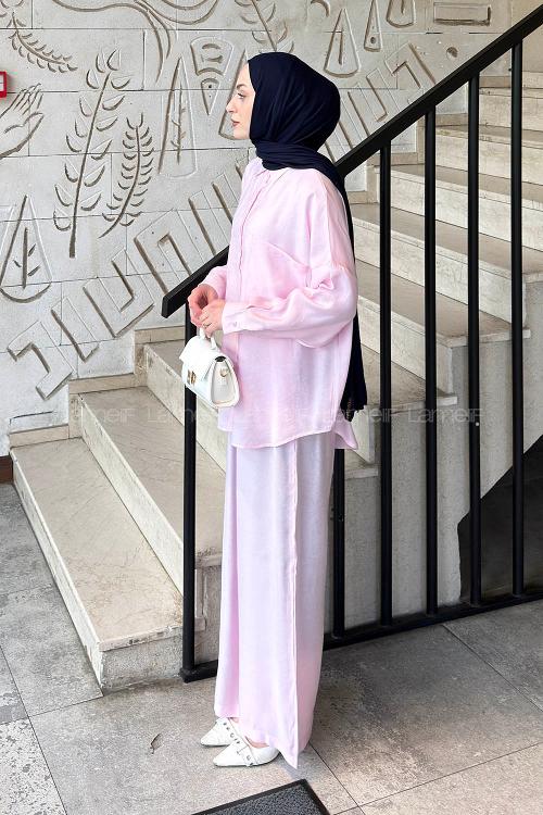 Lamelif Cepli Modal Pantolonlu Takım Pembe