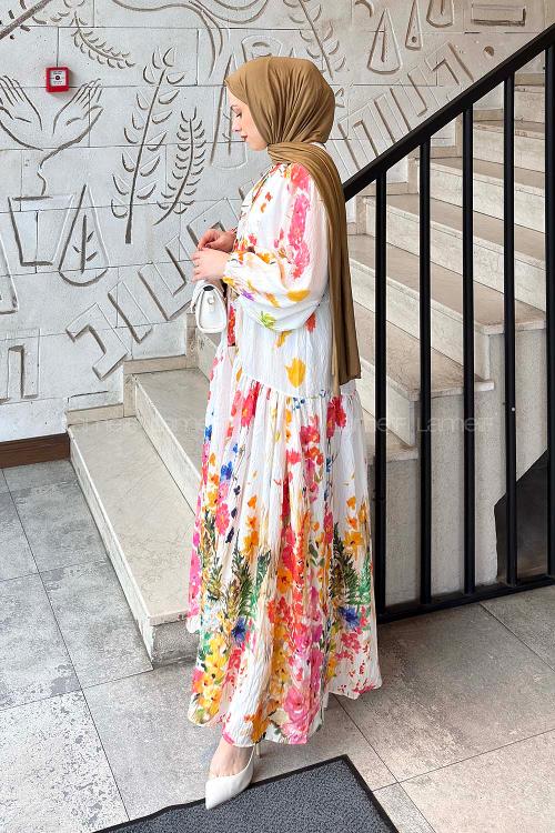Lamelif Çiçek Baskılı Tesettür Elbise