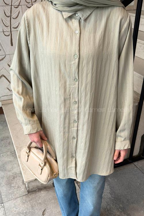 Mint Green Shirt Collar Long Arm Cotton Shirt