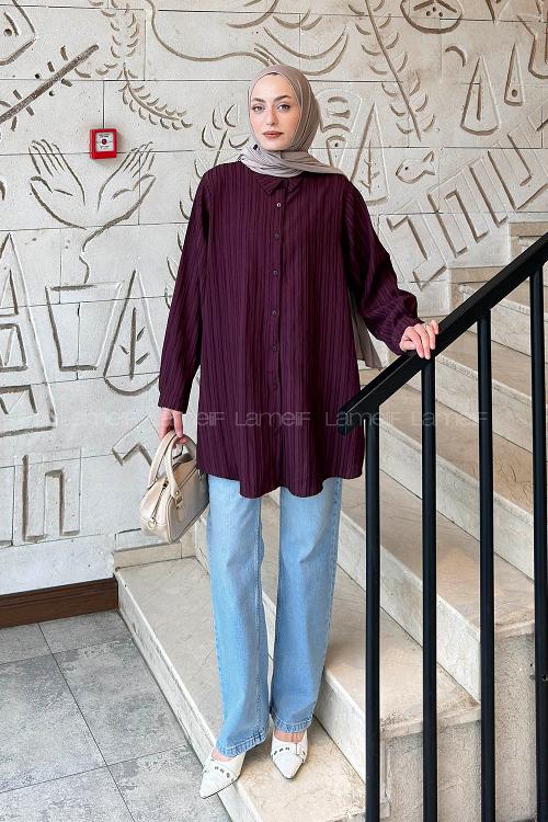 Plum Shirt Collar Long Arm Cotton Shirt