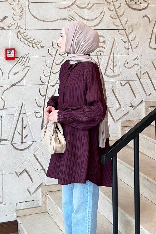 Plum Shirt Collar Long Arm Cotton Shirt