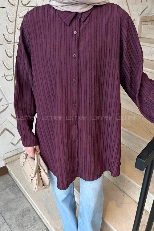 Plum Shirt Collar Long Arm Cotton Shirt