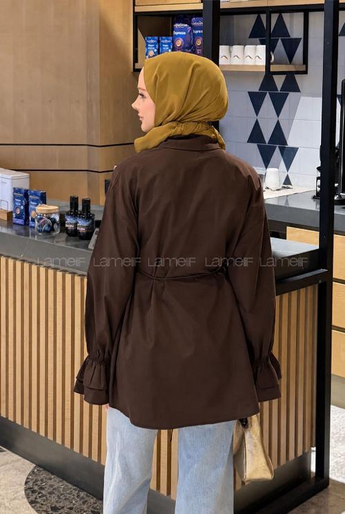 Lamelif Fırfırlı Bağlama Detaylı Gömlek Acı Kahve