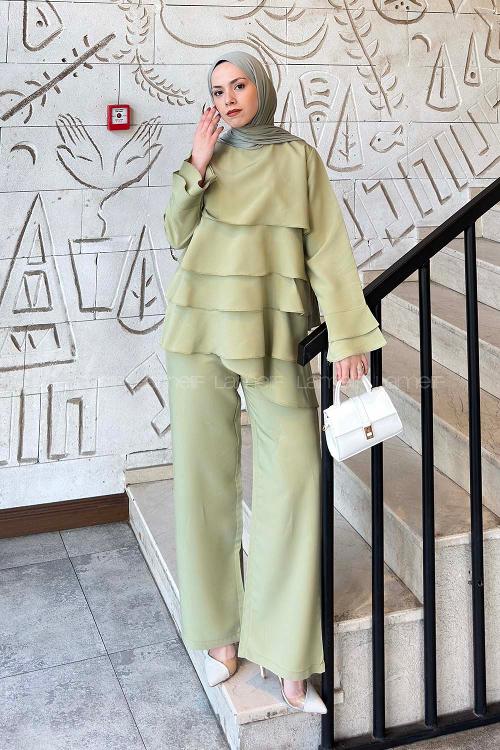 Plum Green Crew Neck Long Arm Cupra Regular Trousers Comfortable Suit