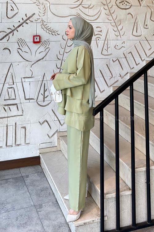 Plum Green Crew Neck Long Arm Cupra Regular Trousers Comfortable Suit