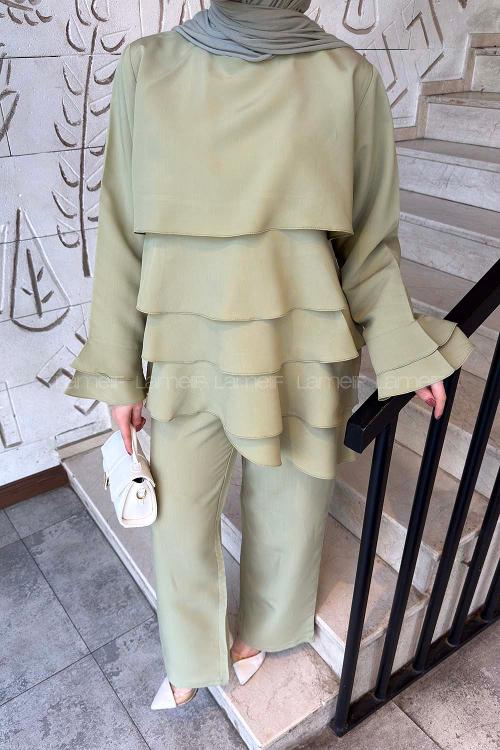 Plum Green Crew Neck Long Arm Cupra Regular Trousers Comfortable Suit