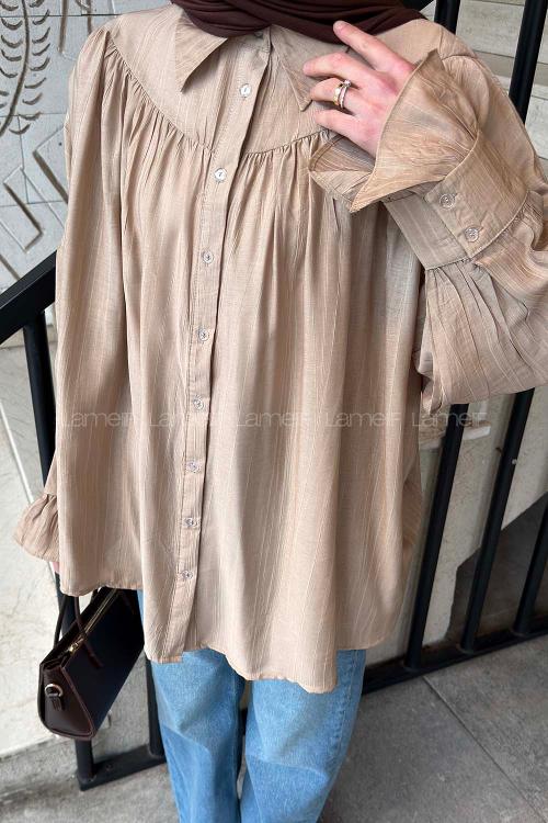 Mink Shirt Collar Long Arm Viscose Fabric Shirt