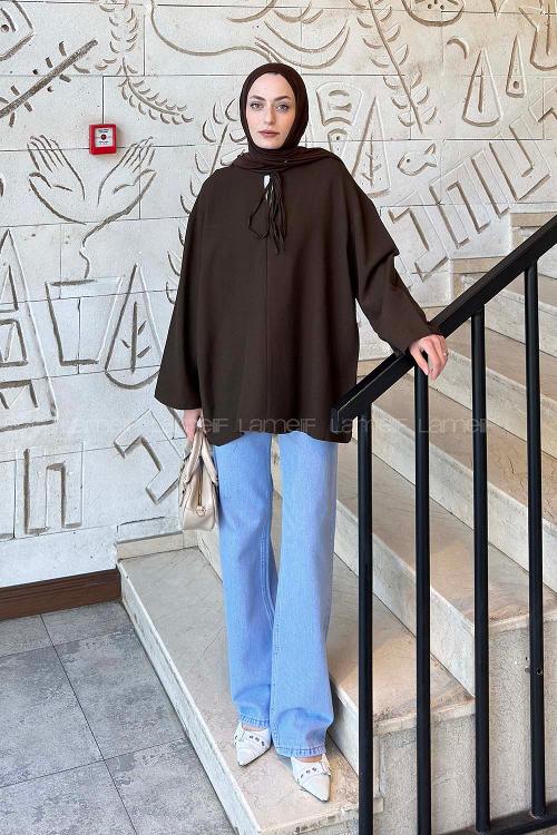 Bitter Brown Mandarin Collar Long Arm Linen Shirt