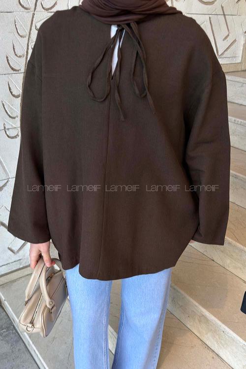 Bitter Brown Mandarin Collar Long Arm Linen Shirt
