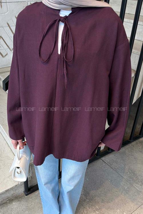 Plum Mandarin Collar Long Arm Linen Shirt