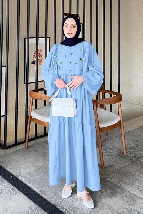 Lamelif Elica Tesettür Elbise Bebe Mavisi