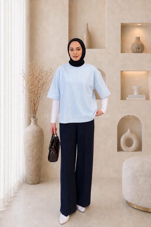 Lamelif Kısa Kol Basic T-shirt Bebe Mavisi