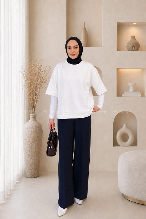 Lamelif Kısa Kol Basic T-shirt Beyaz