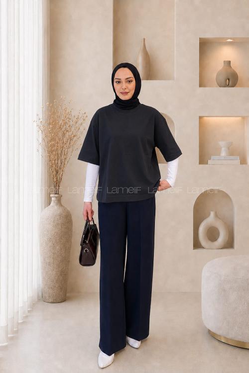 Lamelif Kısa Kol Basic T-shirt Siyah