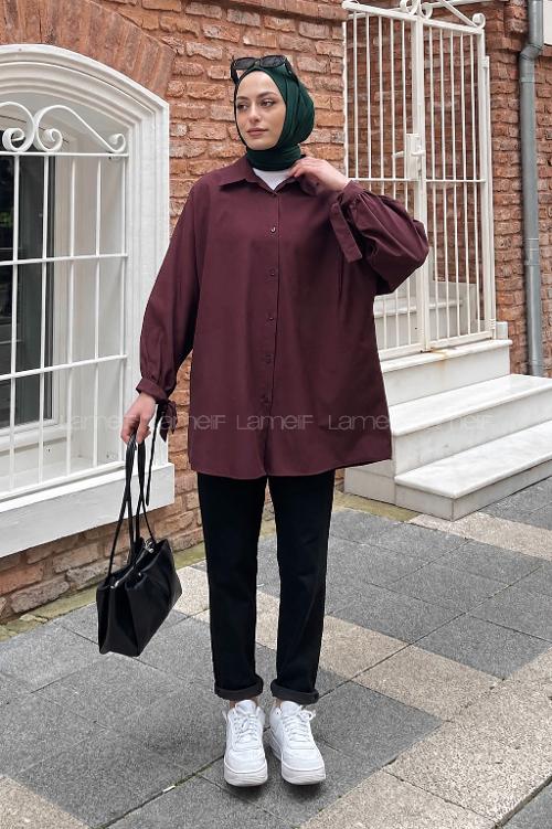 Lamelif Kol Detaylı Gömlek Mürdüm