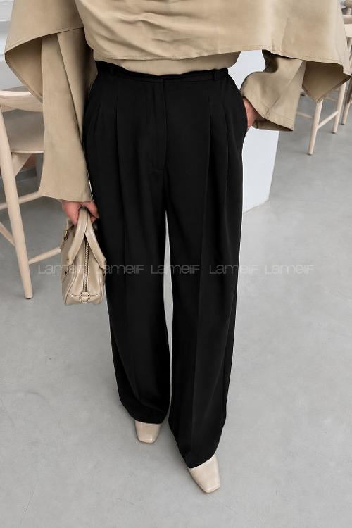 Black Viscose Fabric Polyester High Waist Material Pants