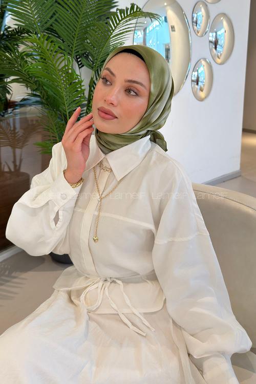 Lamelif Batik Desen Soft Eşarp Haki