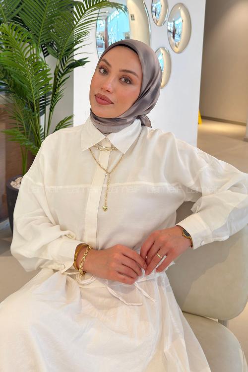Lamelif Batik Desen Soft Eşarp Vizon