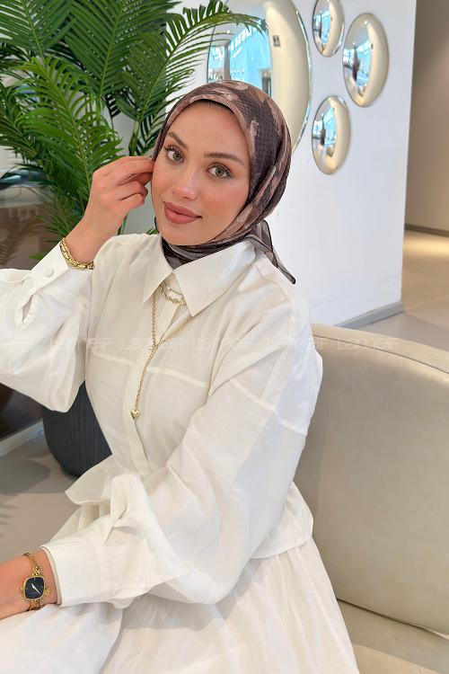 Lamelif Gül Desen Soft Eşarp Camel