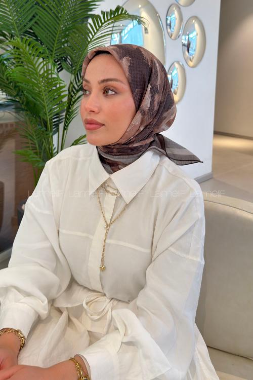 Lamelif Gül Desen Soft Eşarp Camel