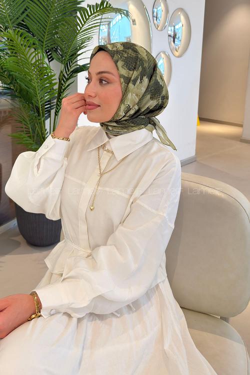 Lamelif Gül Desen Soft Eşarp Mint Yeşili