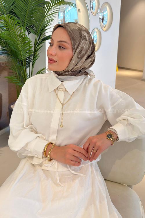Lamelif Gül Desen Soft Eşarp Soft Yeşil Bej