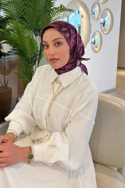 Lamelif Lotus Desen Soft Eşarp Mürdüm
