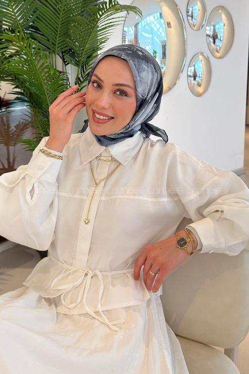 Lamelif Bohem Çiçek Desen Soft Eşarp Antrasit