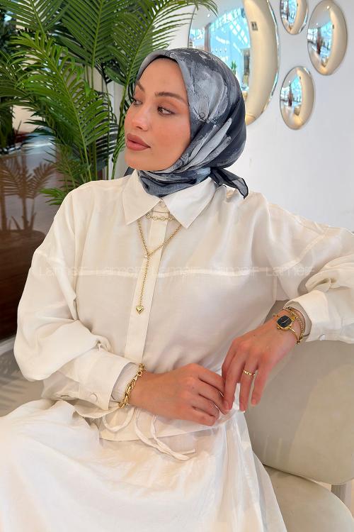 Lamelif Bohem Çiçek Desen Soft Eşarp Antrasit