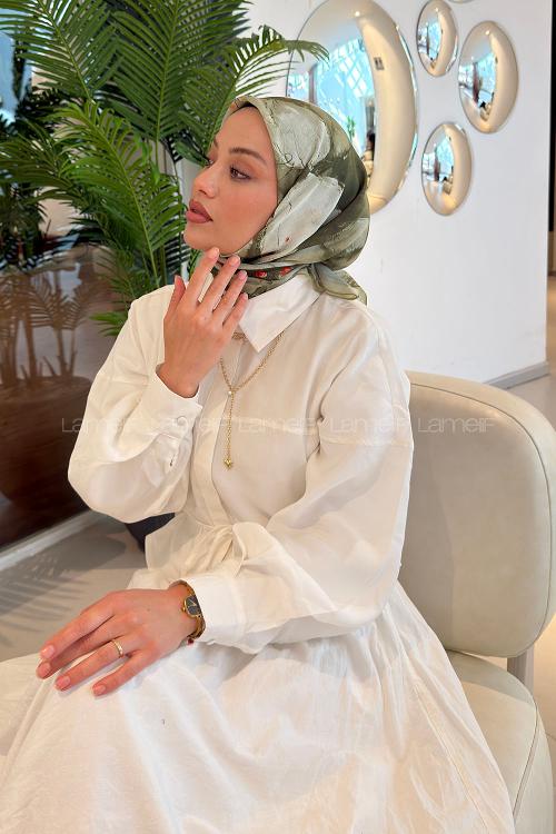 Lamelif Bohem Çiçek Desen Soft Eşarp Mint Yeşili
