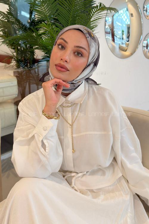 Lamelif Bohem Çiçek Desen Soft Eşarp Taş