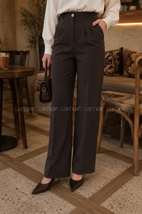 Black Cotton Polyester High Waist Material Pants