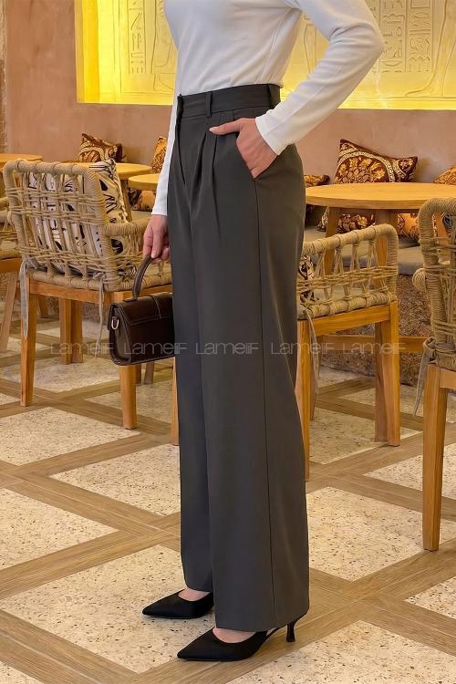Lamelif Geniş Paça Palazzo Pantolon Antrasit