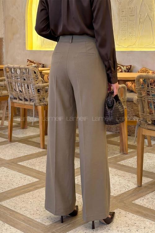 Khaki Polyester High Waist Material Pants