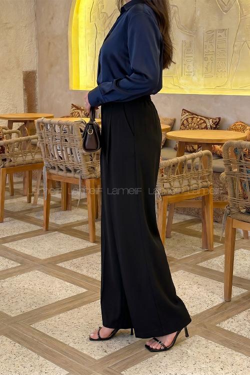 Black Polyester High Waist Material Pants